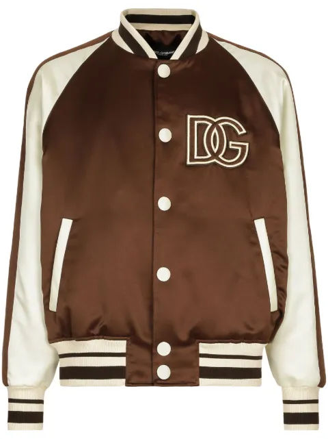 Dolce & Gabbana logo-patch colour-block bomber jacket Brown G9ZB6ZFUM86