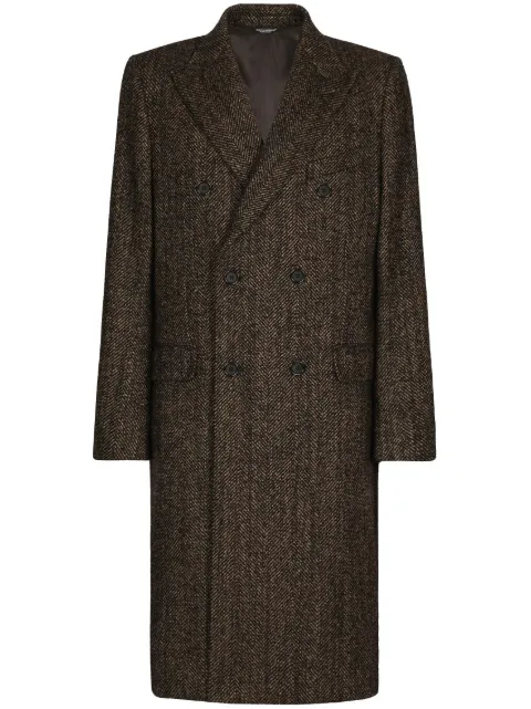 Dolce & Gabbana double-breasted herringbone coat Brown G039BTFCMDC