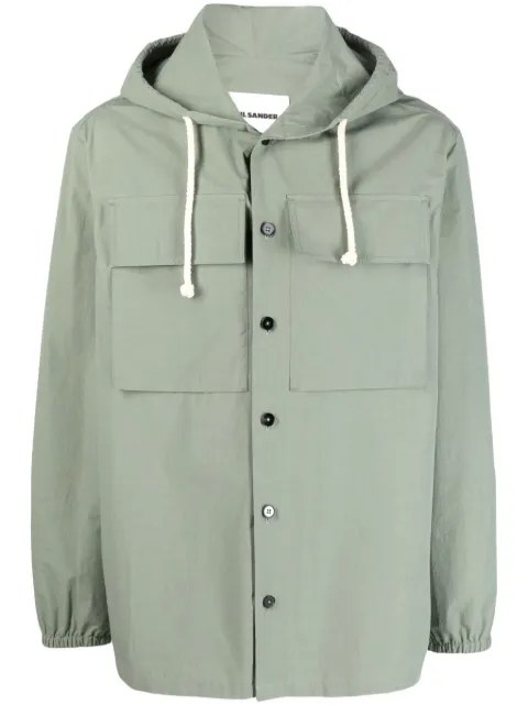 Jil Sander logo-patch hooded shirt jacket Green J47DL0107J45127