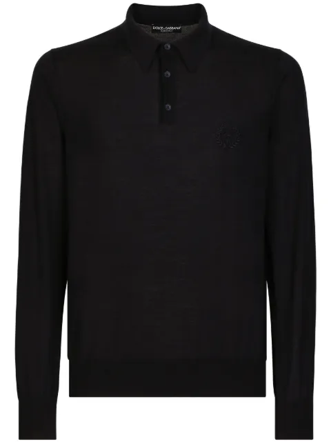 Dolce & Gabbana logo-embroidered cashmere polo shirt Blue GXR45ZJAWV6