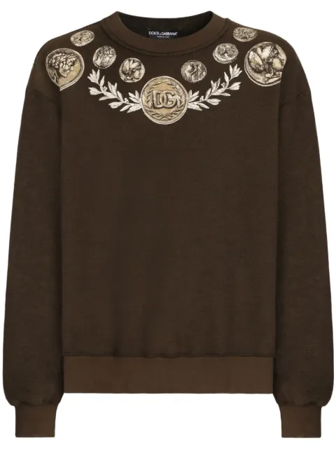 Dolce & Gabbana graphic-print cotton sweatshirt Brown G9AHSTG7JO6
