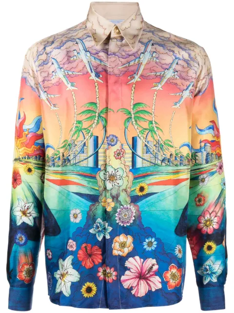 Casablanca graphic-print silk shirt Blue UMF23SH021