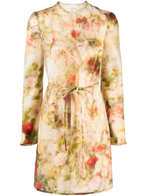 ZIMMERMANN Luminosity floral-print silk minidress Neutrals 8541DF231