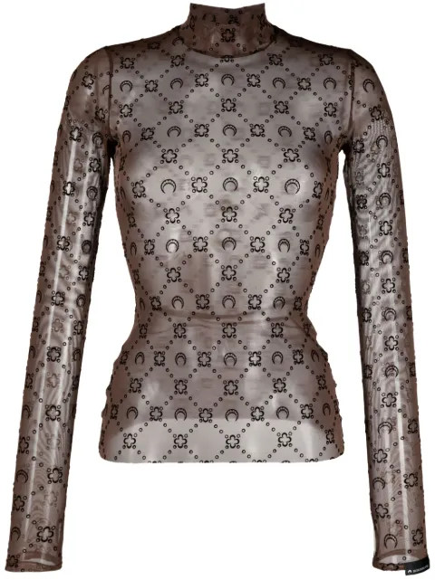 Marine Serre Regenerated Moonogram mesh top Brown WUW033CJER0005