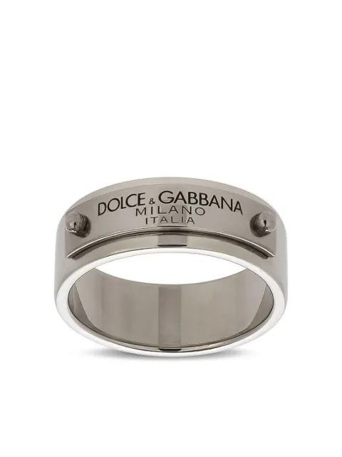Dolce & Gabbana engraved-logo plaque band ring Silver WRP5T1W111187655