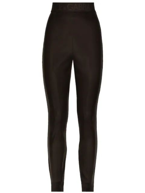 Dolce & Gabbana logo-waistband satin leggings Brown FTCNATFURMV