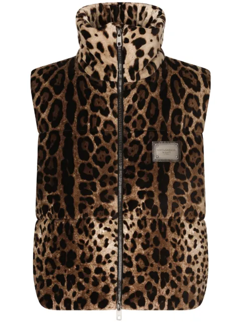 Dolce & Gabbana logo-plaque leopard-print gilet Brown F9R23TFSWBH