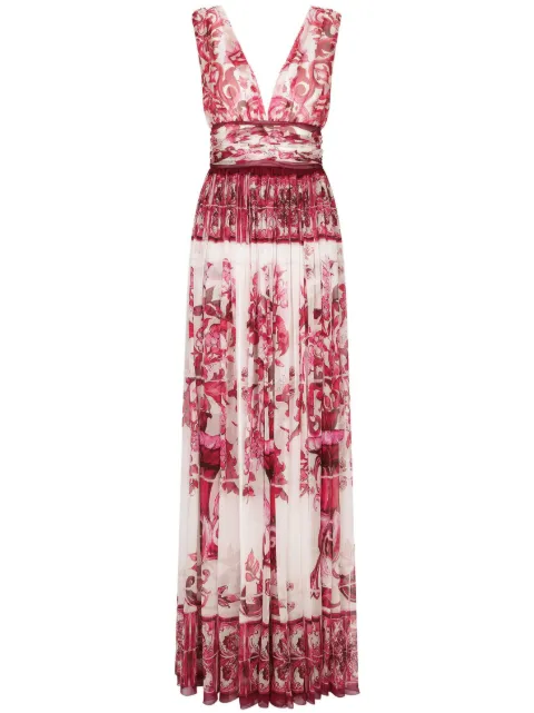 Dolce & Gabbana Majolica-print maxi dress Red F6DAZTHI1NV