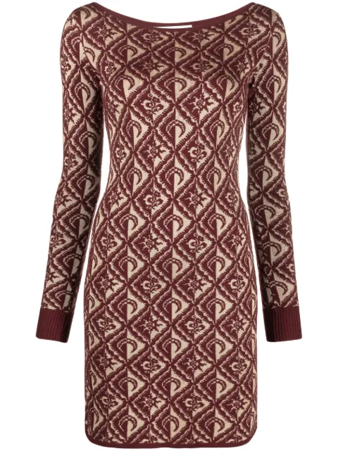Marine Serre Moon Diamant-jacquard minidress Red WDR027BG20