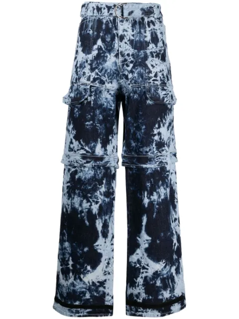 Ferrari belted-waist tie-dye print jeans Blue 47903