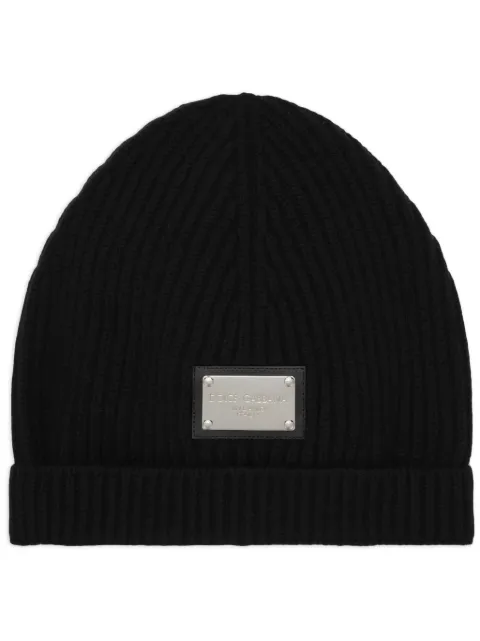 Dolce & Gabbana logo-plaque ribbed beanie hat Black FXL68TJFMS9