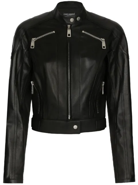 Dolce & Gabbana long-sleeve leather biker jacket Black F9M87LGDBVO