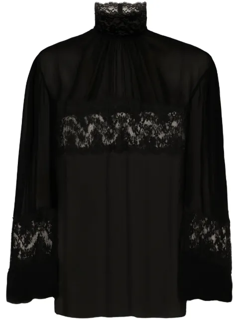 Dolce & Gabbana lace-embellished high-neck blouse Black F779LTFU1AR