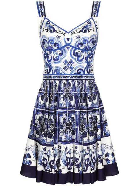 Dolce & Gabbana Majolica-print bustier mini dress Blue F6VK2THPADW