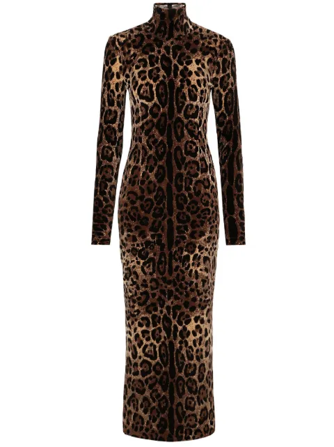 Dolce & Gabbana leopard-print high-neck midi dress Brown F6R6OTFJ7D5