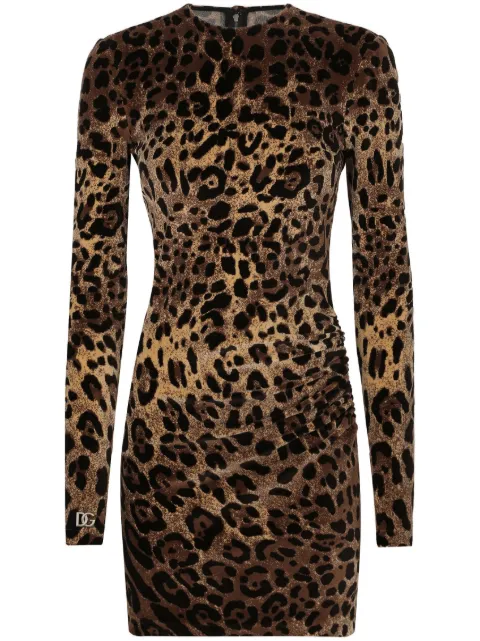 Dolce & Gabbana logo-plaque leopard-print mini dress Brown F6DCZTFJ7D5