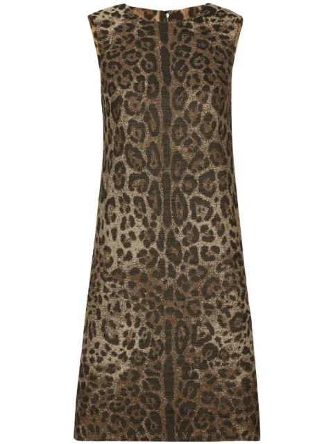 Dolce & Gabbana leopard-jacquard midi dress Brown F6DBDTFJ3D9