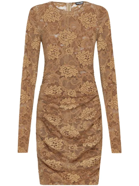 Dolce & Gabbana floral-lace semi-sheer mini dress Brown F6DBCTFLUBV