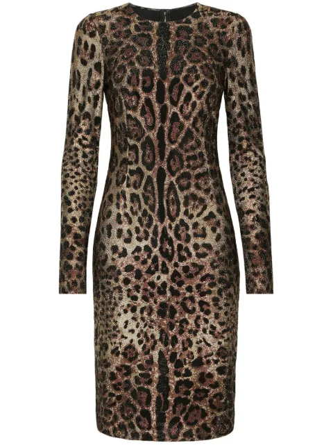Dolce & Gabbana rhinestone-embellished leopard-print midi dress Brown F6CPQZGDB0E