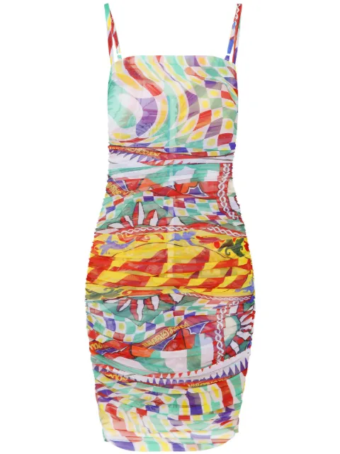 Dolce & Gabbana graphic-print gathered-detail dress Multicolour F6COXTFSRP0