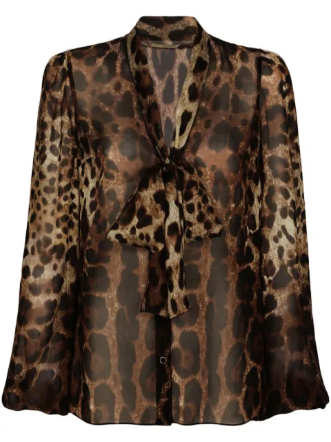 Dolce & Gabbana leopard-print chiffon pussy-bow shirt Brown F5N70TIS1MN