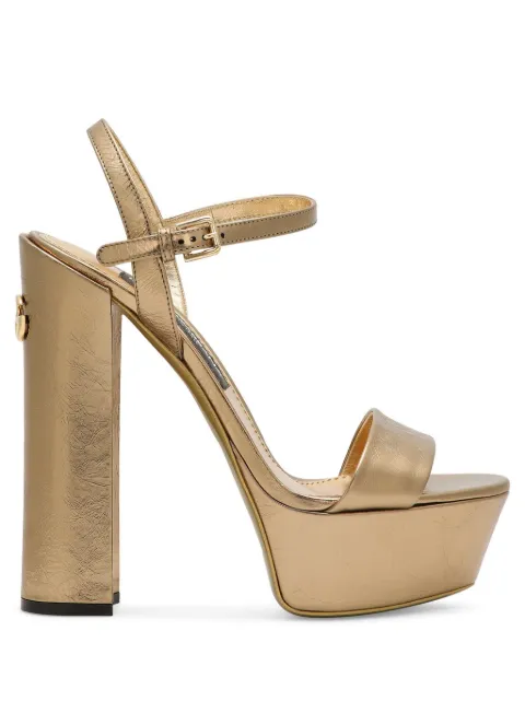 Dolce & Gabbana logo-plaque leather sandals Gold CR1424AO855