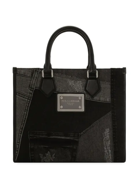 Dolce & Gabbana logo-plaque patchwork shoulder bag Black BM2272AQ437