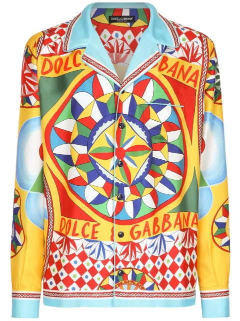 Dolce & Gabbana Carretto-print twill silk shirt Yellow G5IF1THI1KW