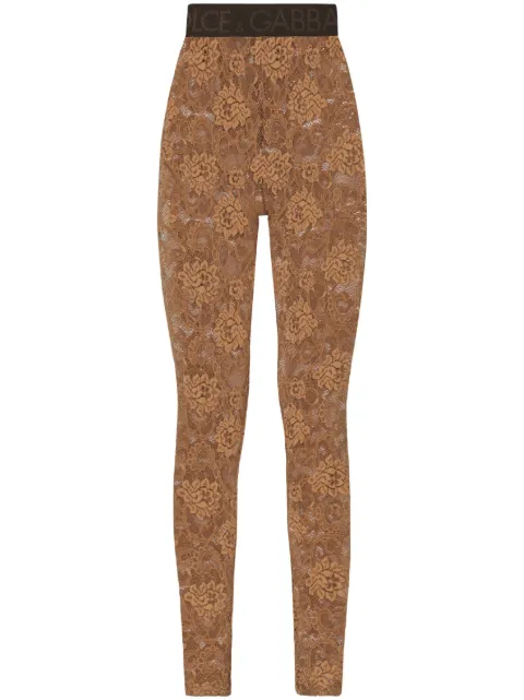 Dolce & Gabbana logo-waistband lace leggings Brown FTB5TTFLUBV