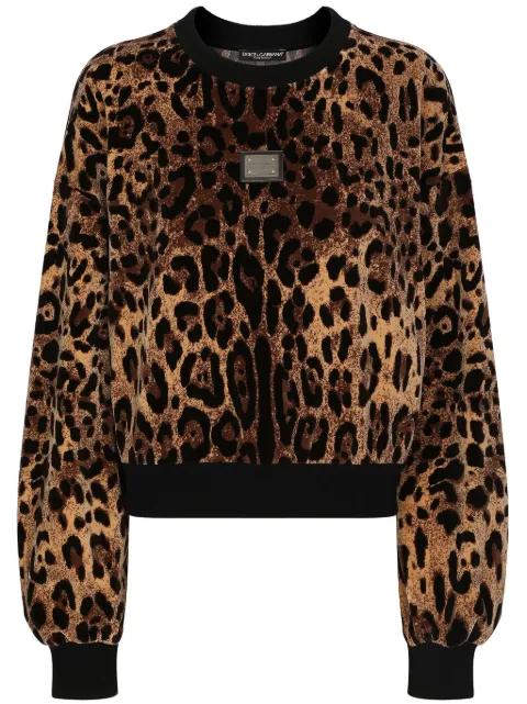 Dolce & Gabbana leopard-jacquard chenille jumper Brown F9R28TFJ7D5