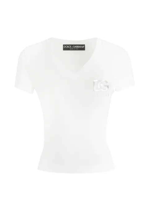 Dolce & Gabbana logo-embroidered stretch-cotton T-shirt White F8U50ZGDBZZ