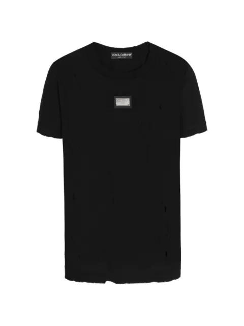 Dolce & Gabbana distressed-effect logo-plaque T-shirt Black F8T00TG7H4U