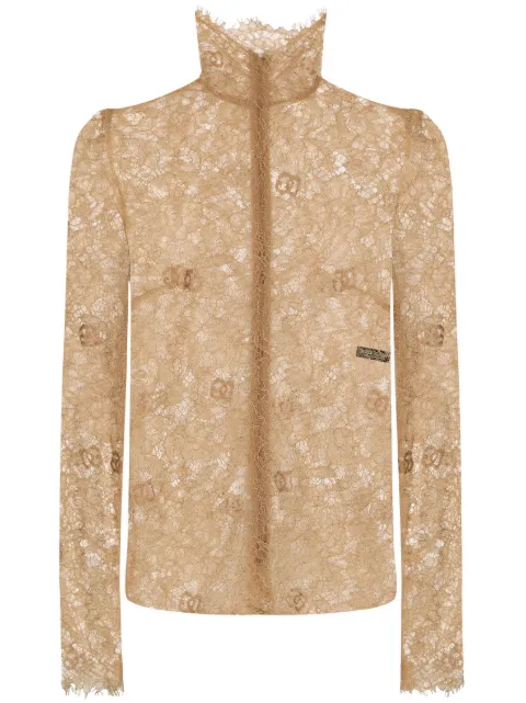 Dolce & Gabbana floral lace turtle-neck blouse Brown F779HTFL9AD
