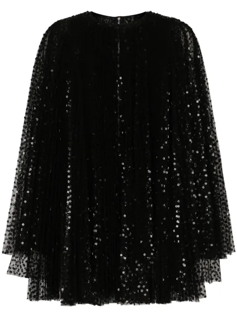 Dolce & Gabbana short pleated dress with full sequined sleeves Black F6AUYTFLSHD