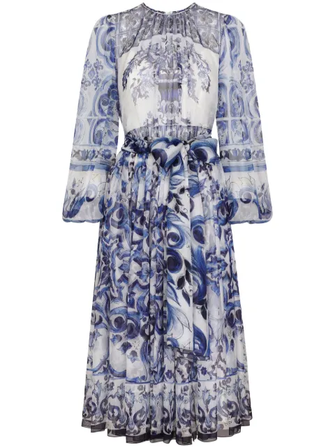 Dolce & Gabbana Majolica-print silk midi dress Blue F6AOJTHI1ME