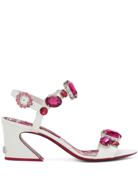 Dolce & Gabbana Majolica-print crystal-embellished sandals White CR1355AN196