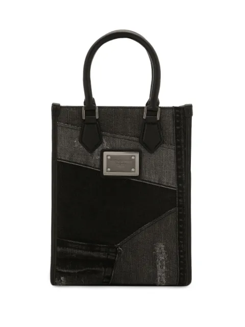 Dolce & Gabbana logo-plaque denim tote bag Black BM2123AQ437