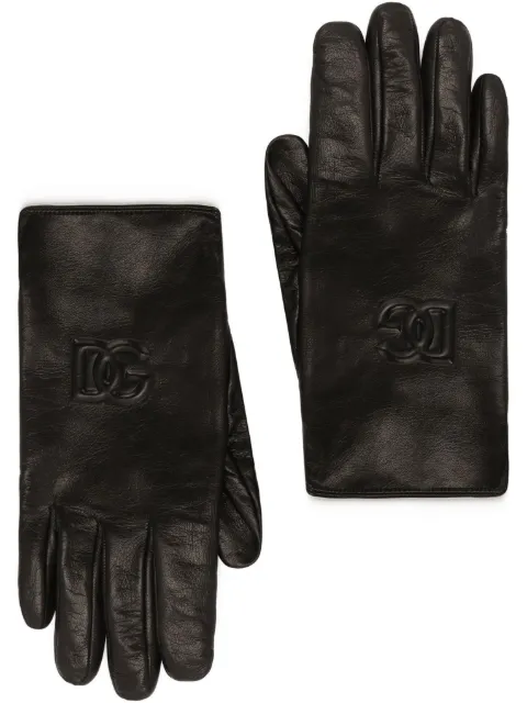 Dolce & Gabbana DG-logo embossed leather gloves Black BG0169AQ381