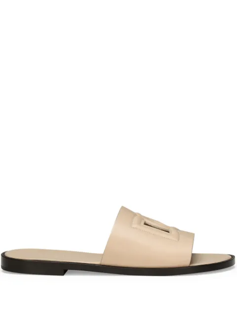 Dolce & Gabbana embossed-logo leather slides Neutrals A80397AO602