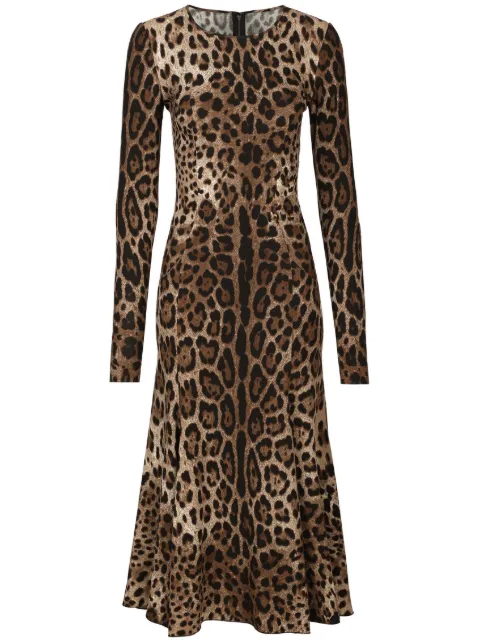 Dolce & Gabbana leopard-print long-sleeve midi dress Brown F6AUVTFSRKI