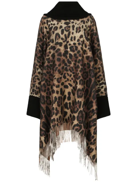 Dolce & Gabbana leopard-print fringed poncho Brown F0W0BTGDBW2HA93M