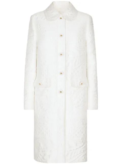 Dolce & Gabbana floral-jacquard belted coat White F0V9FTHJMPA
