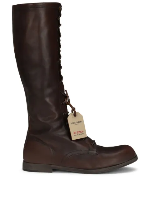 Dolce & Gabbana logo-tag lace-up leather boots Brown A70122AO019