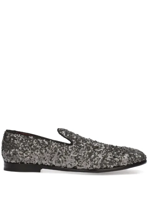 Dolce & Gabbana sequin-embellished leather slippers Black A50396AN308