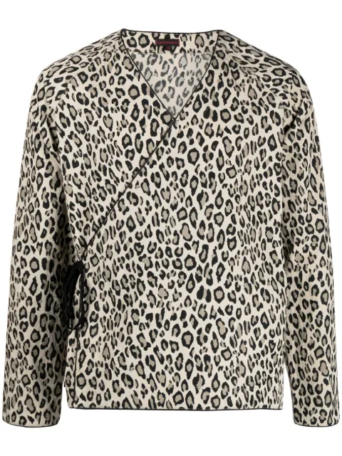 CLOT leopard-print V-neck shirt Green CLSH23S20016
