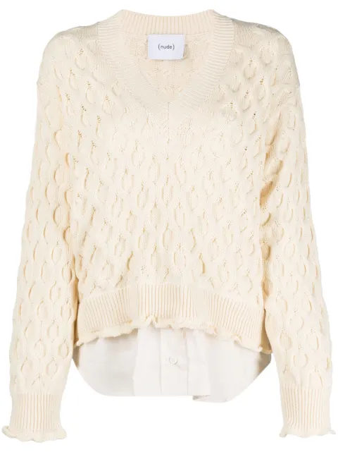 Nude V-neck layered-effect jumper White 1101529