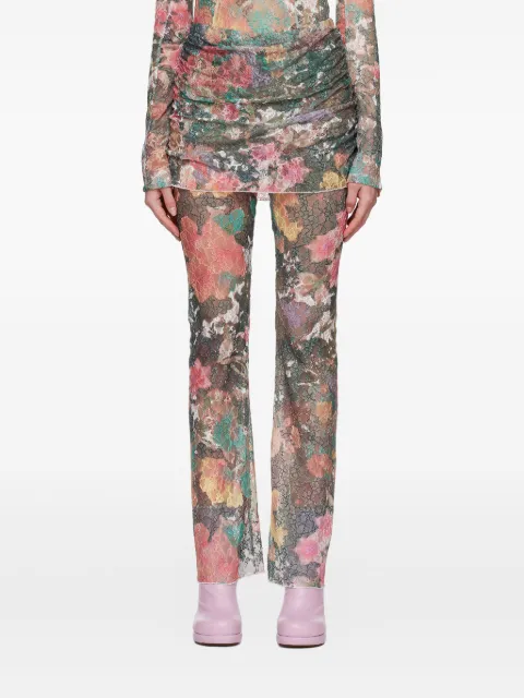 Rave Review floral-motif layered trousers Green SS2310