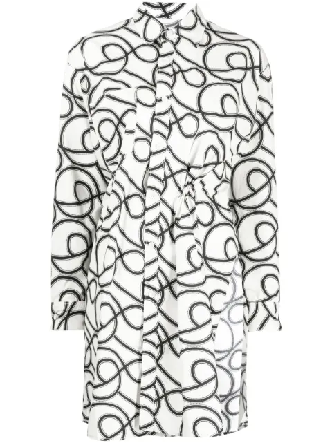 JNBY graphic-print long-sleeved shirt dress Brown 5N4G13820