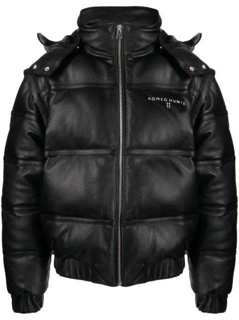 ROMEO HUNTE pebbled-texture leather puffer jacket Black FW23J13