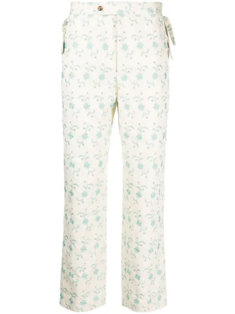 BODE floral-embroidery straight-leg trousers Neutrals MRS23BT049